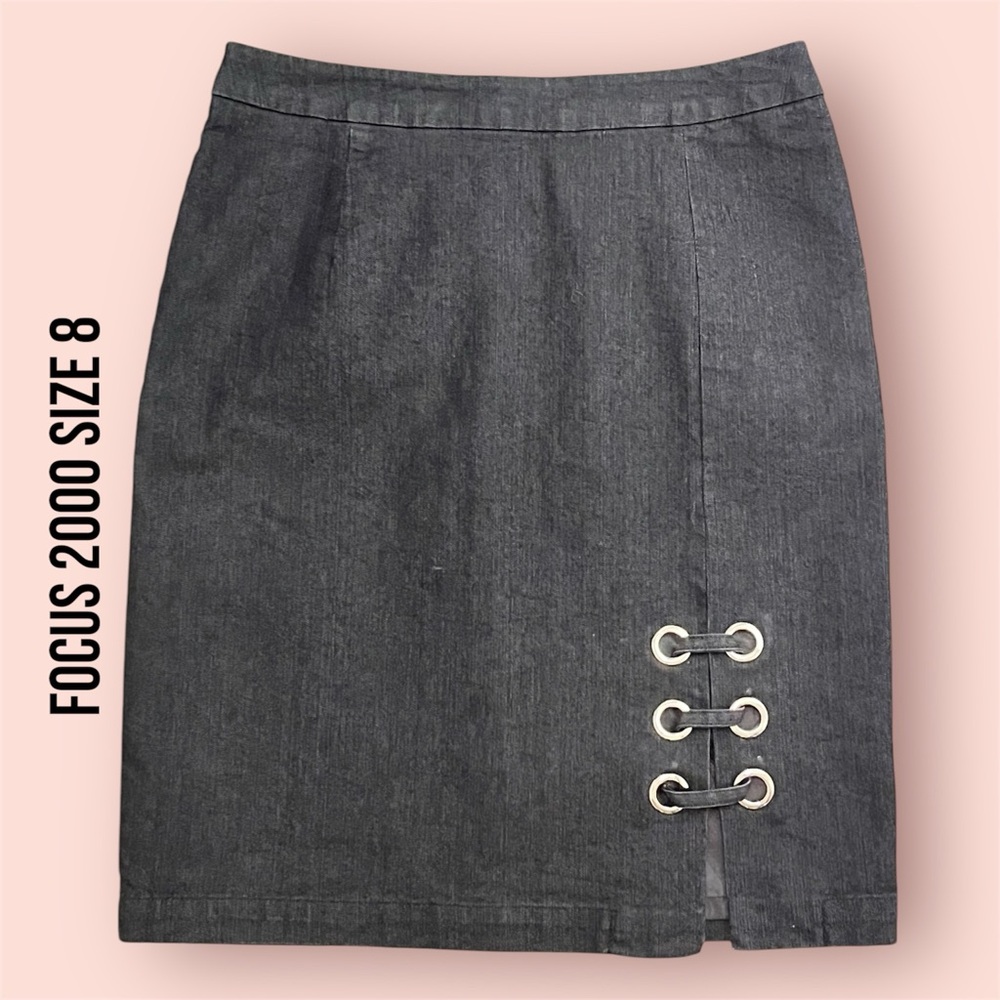 Vintage Focus 2000 black Pencil Skirt with Embellished Slit